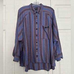 BDG Striped Lavender and Pink Button Down Oversized Flannel Shirt - Size S